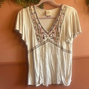 Knox Rose Cream Embroidered V-Neck Blouse